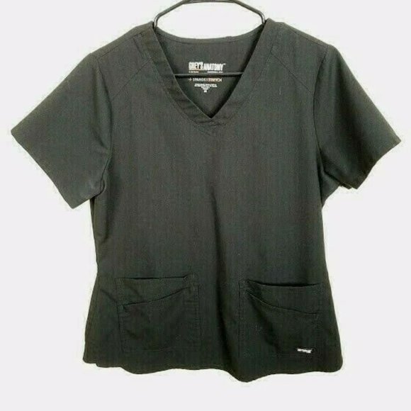 Greys Anatomy By Barco Womens Black Scrub Set Size Medium Stretch Top Pants - Picture 3 of 12